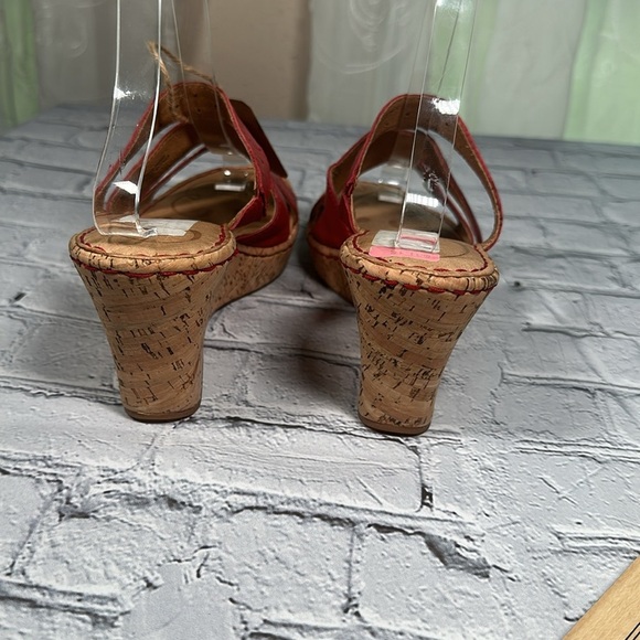 Born Wedge Sandals Women's 9 EU 40.5 Brick Red Leather Cork Wedge Shoes - Picture 6 of 16